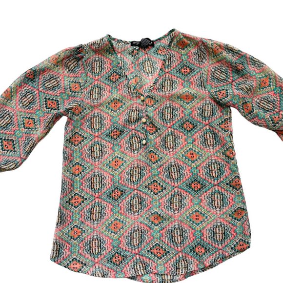 Living Doll Casual Aztec Print Chiffon Blouse Size XS Women's - Picture 2 of 8